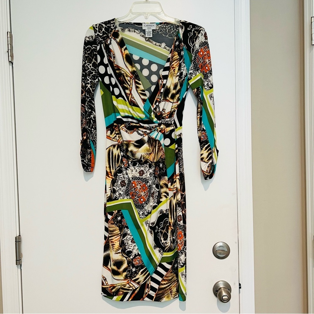 Carmen Marc Valvo Multicolor Long Sleeves Dress Size Small - Picture 5 of 16
